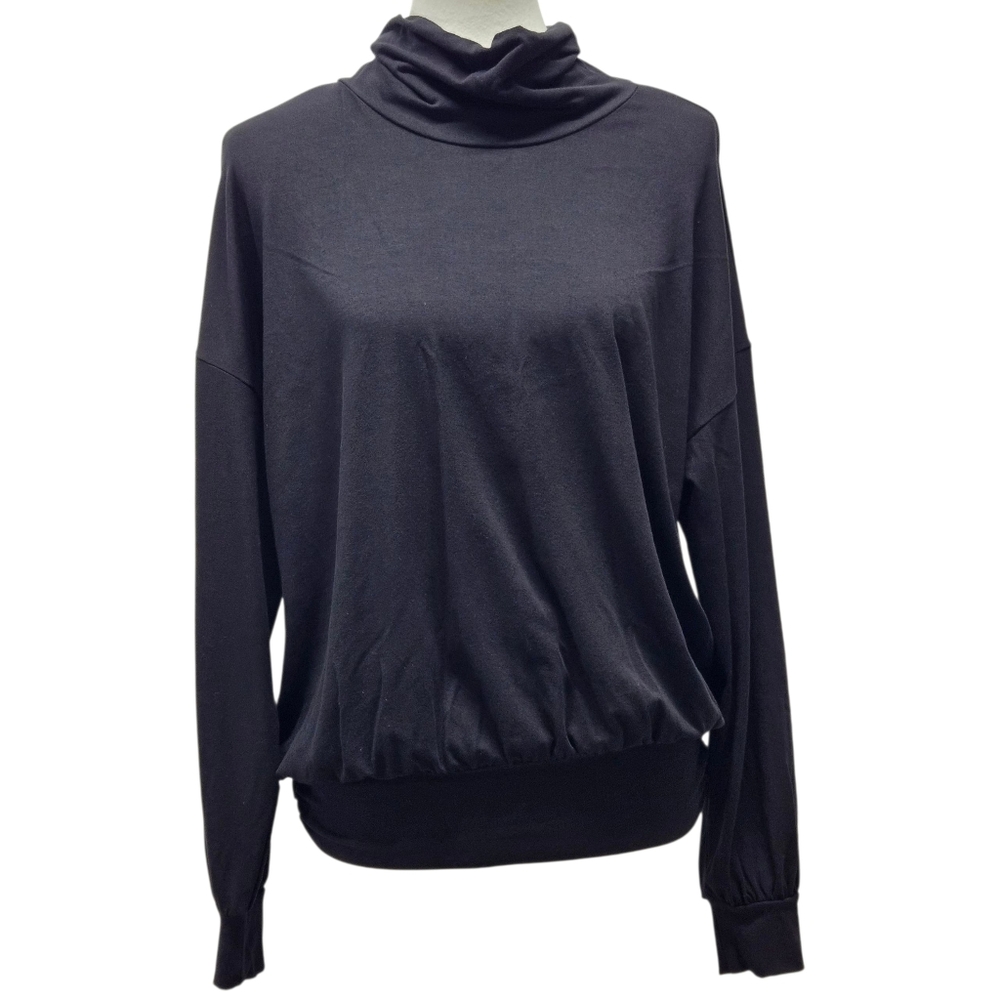GARNET HILL Comfort Jersey Turtleneck Long Sleeve Top Medium Black Banded Hem